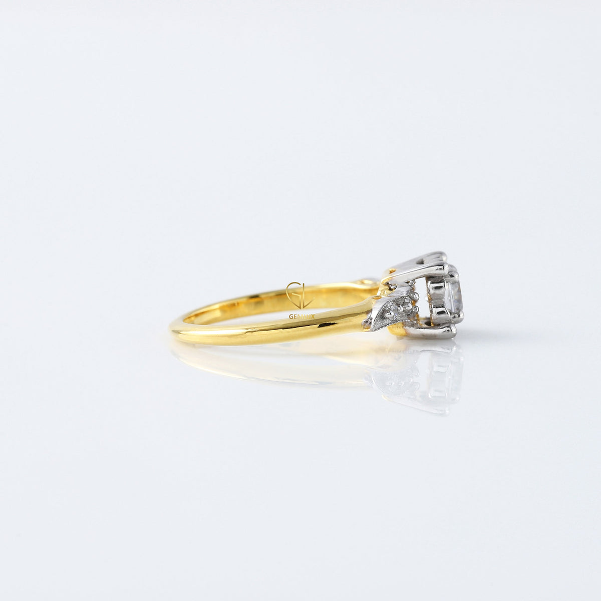 Round Cut Lab Grown Diamond Art Deco Two Tone Engagement Ring