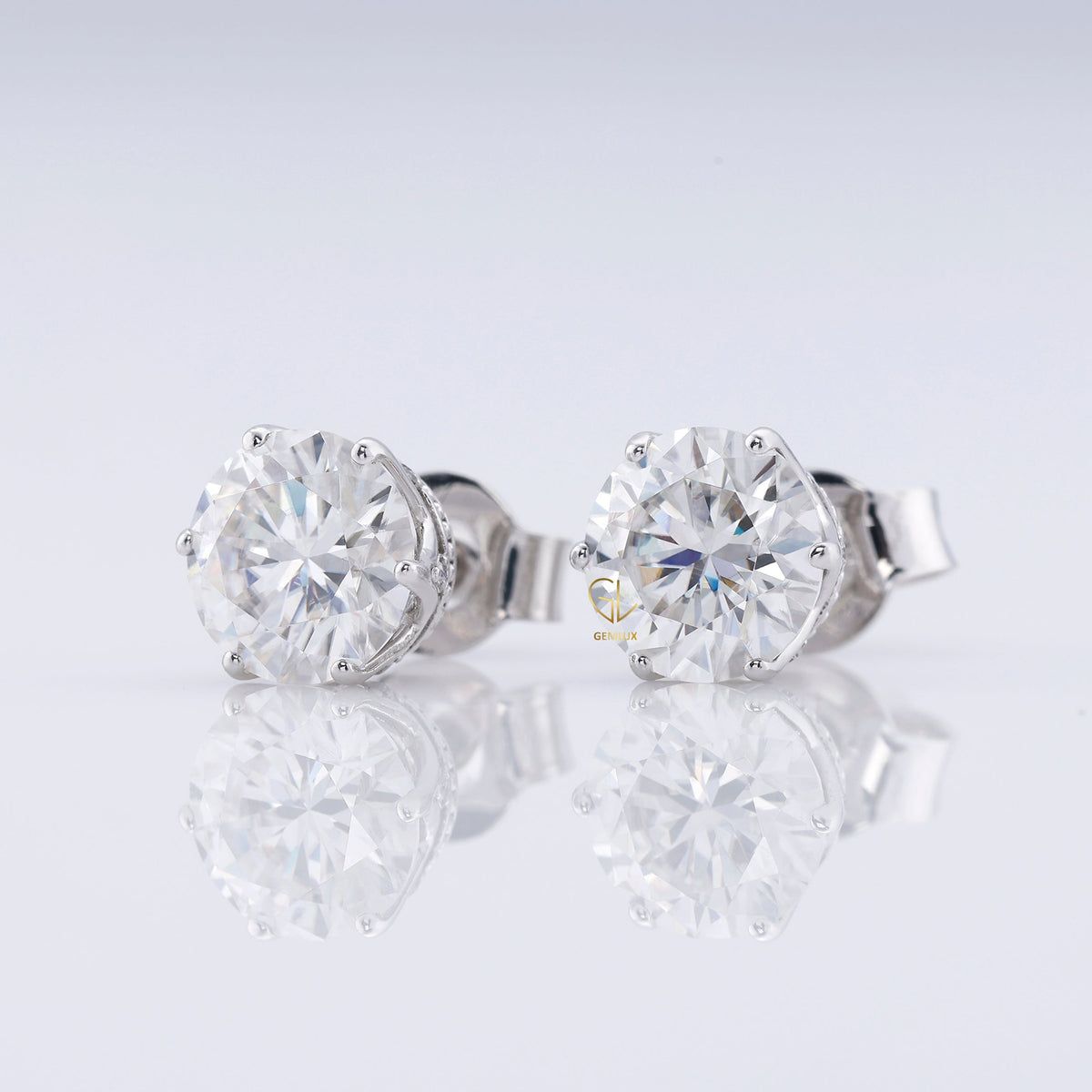 Round Cut Lab Grown Stud Earrings - Six Prong Set