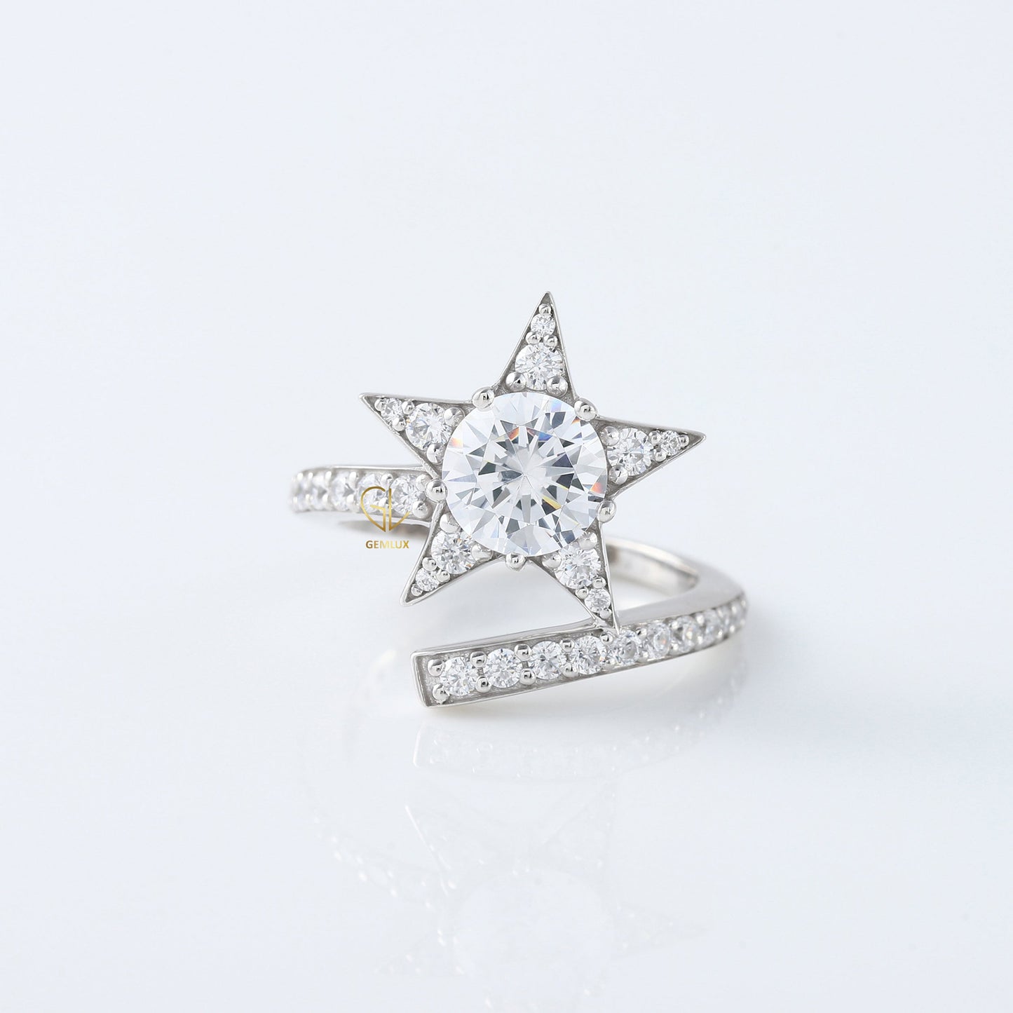 Round Cut Moissanite Diamond Bypass Engagement Ring