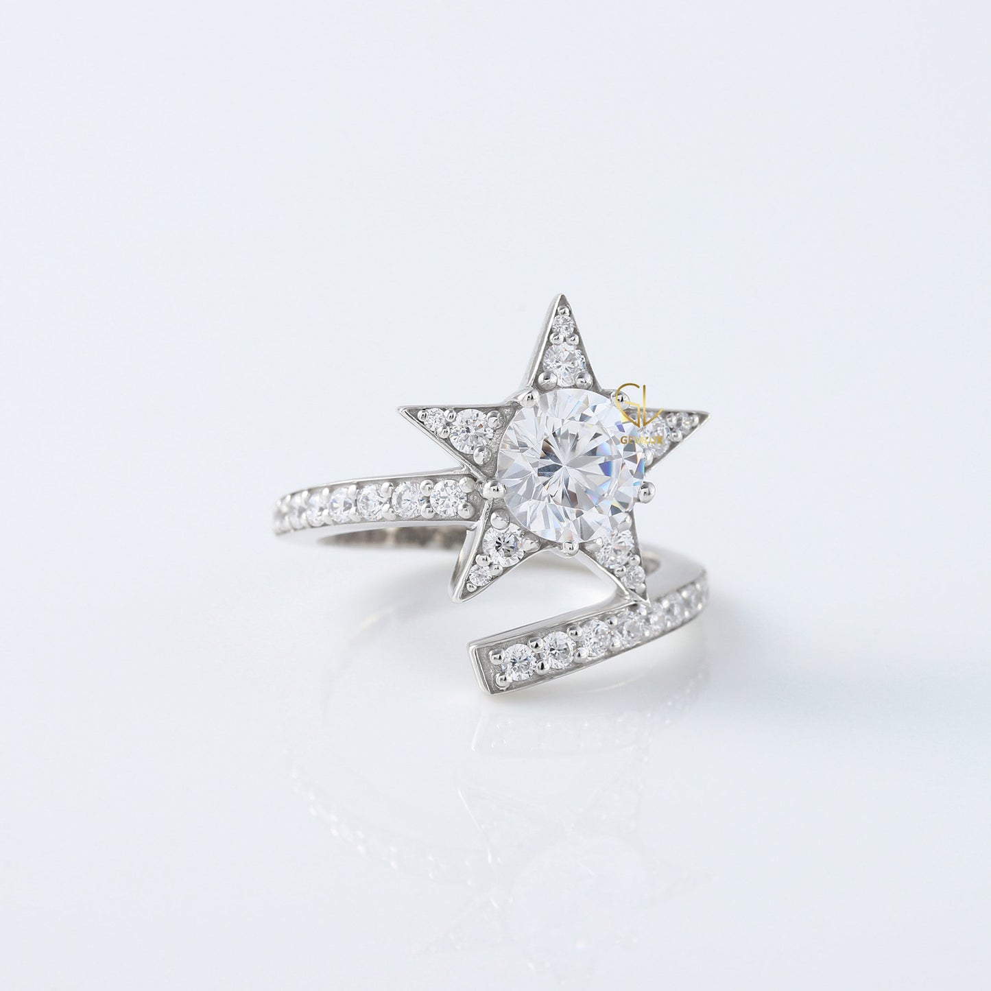 Round Cut Moissanite Diamond Bypass Engagement Ring