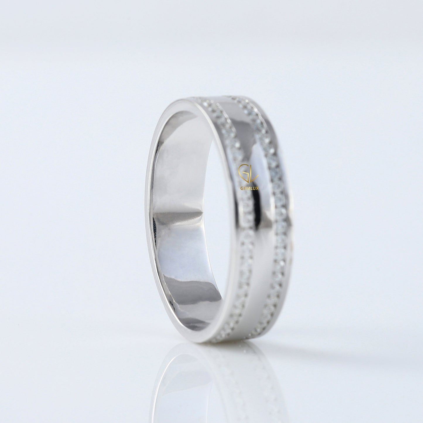 Round Cut Moissanite Diamond Channel Set Wedding Band