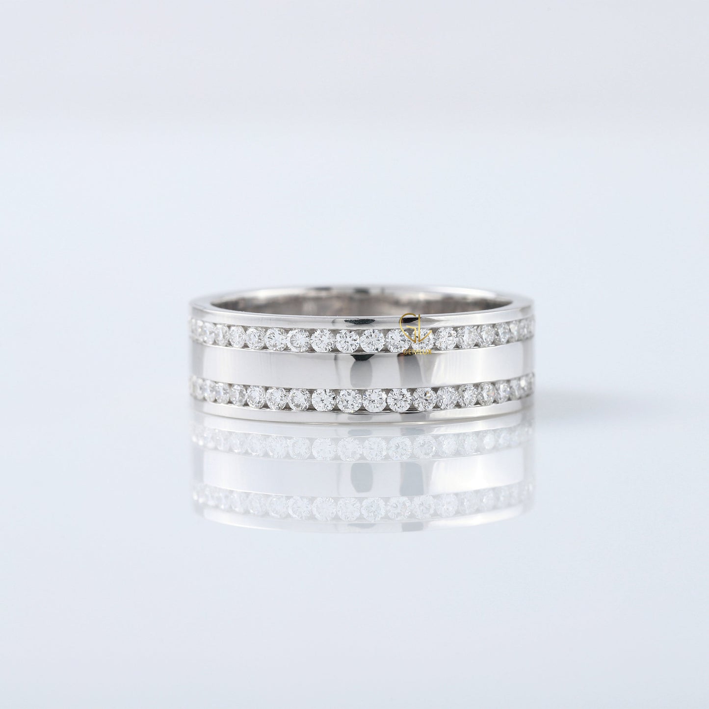 Round Cut Moissanite Diamond Half Eternity Wedding Band