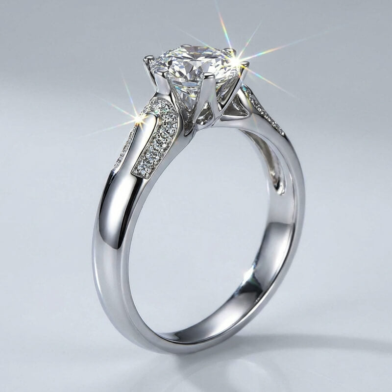 Round Cut Moissanite Engagement Ring with Fluid Pave Accents