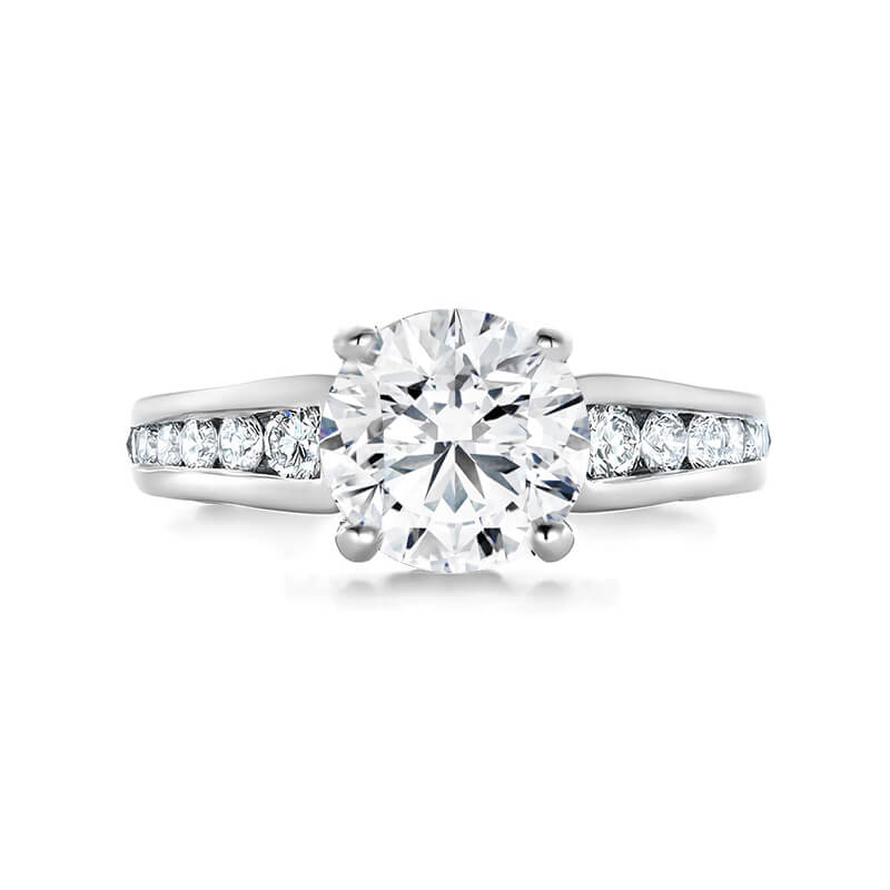 Round Cut Moissanite Graduated Channel Set Rope Twist Engagement Ring