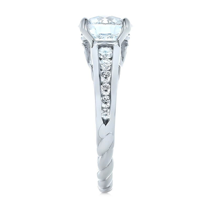 Round Cut Moissanite Graduated Channel Set Rope Twist Engagement Ring