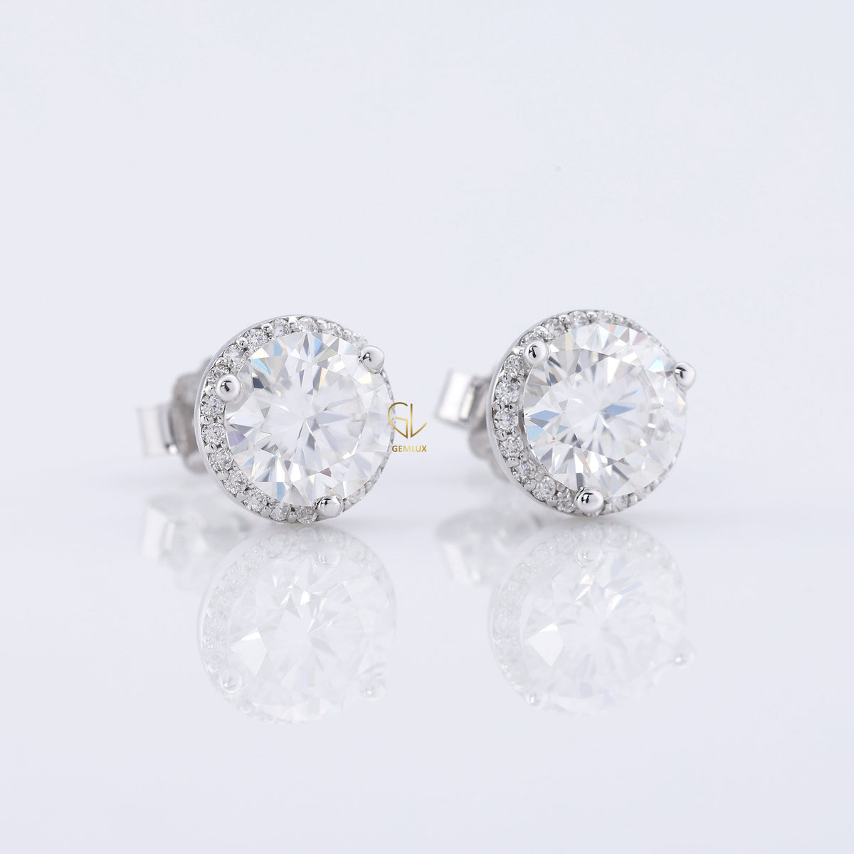 Round Cut Moissanite Halo Earrings
