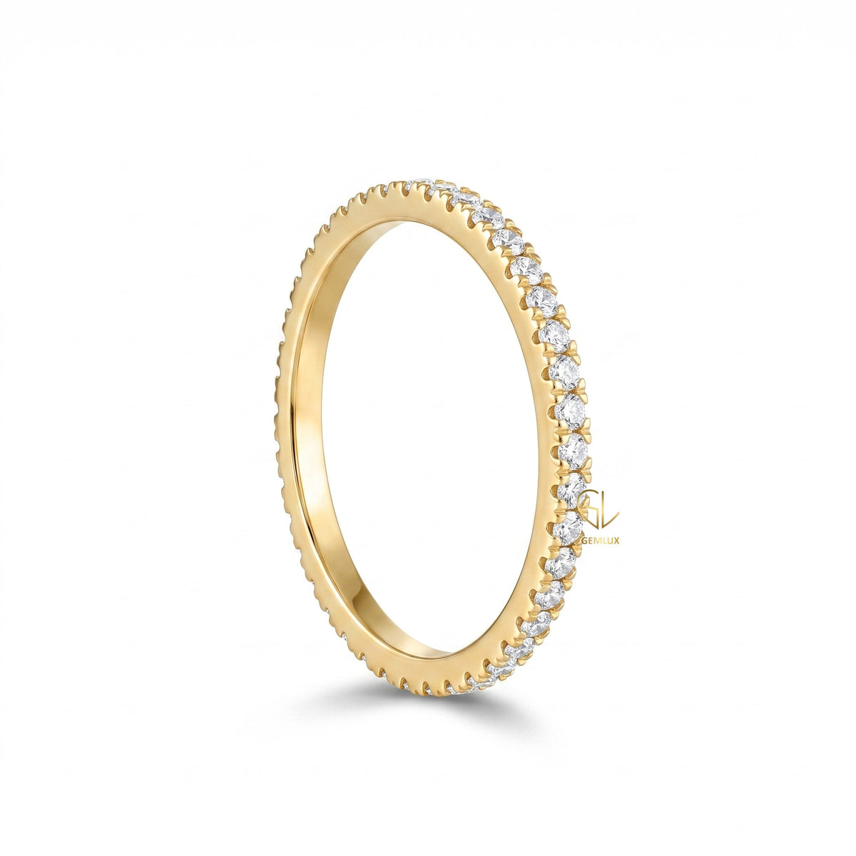 Round Cut Moissanite Yellow Gold Minimalist Wedding Band