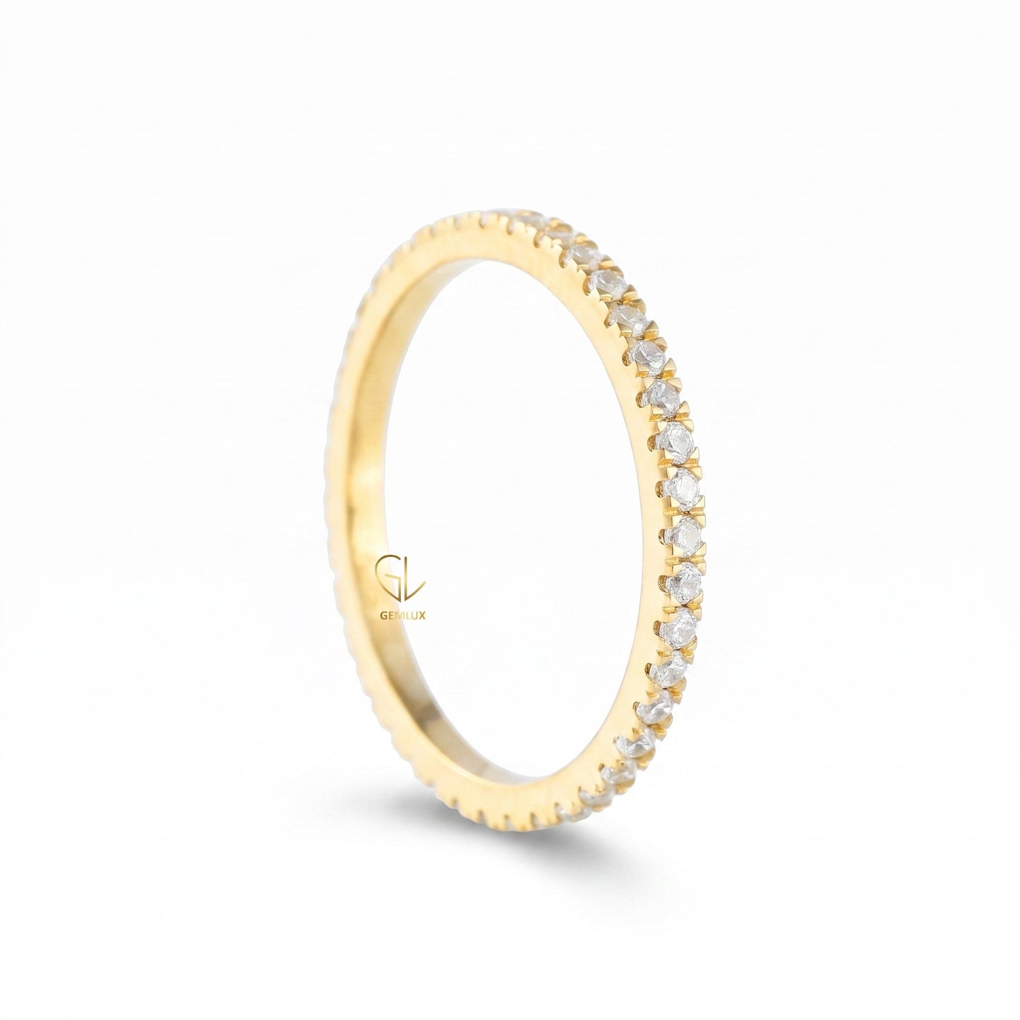 Round Cut Moissanite Yellow Gold Minimalist Wedding Band