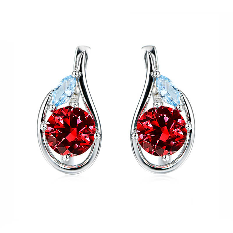 Round Lab-Created Sapphire And Marquise Accents Sterling Silver Hoop Earrings