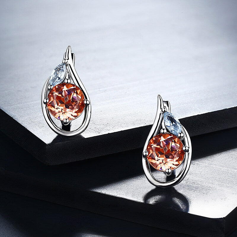Round Lab-Created Sapphire And Marquise Accents Sterling Silver Hoop Earrings