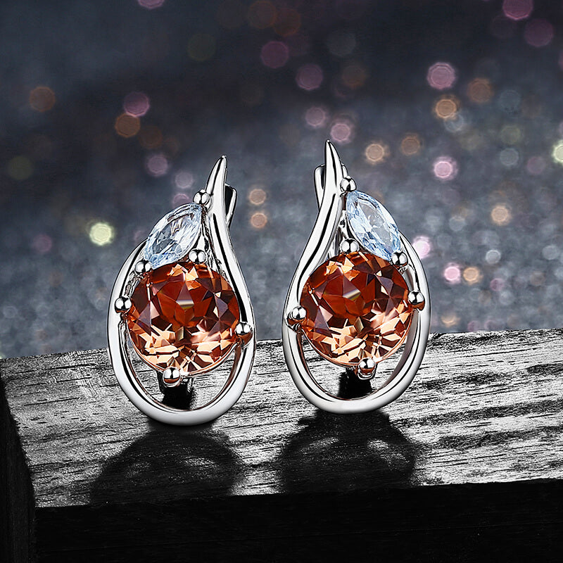 Round Lab-Created Sapphire And Marquise Accents Sterling Silver Hoop Earrings