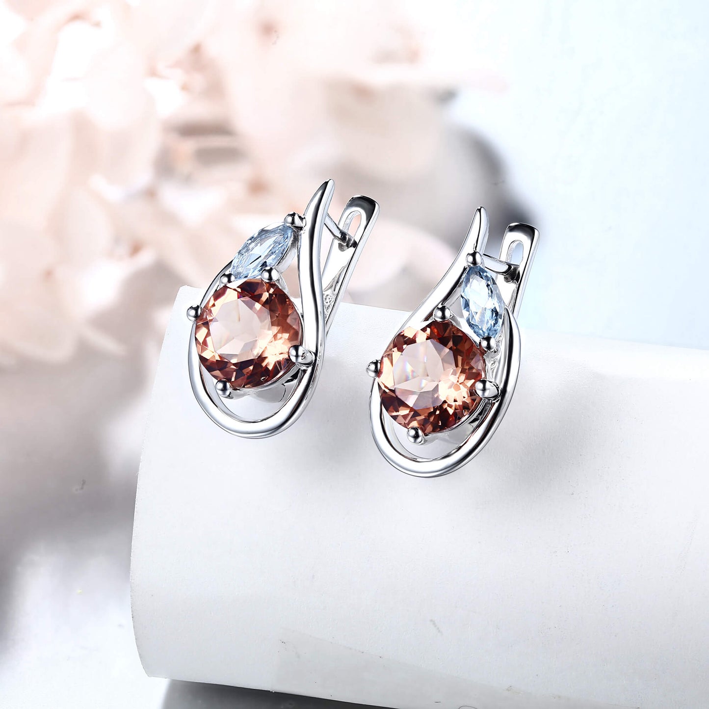 Round Lab-Created Sapphire And Marquise Accents Sterling Silver Hoop Earrings