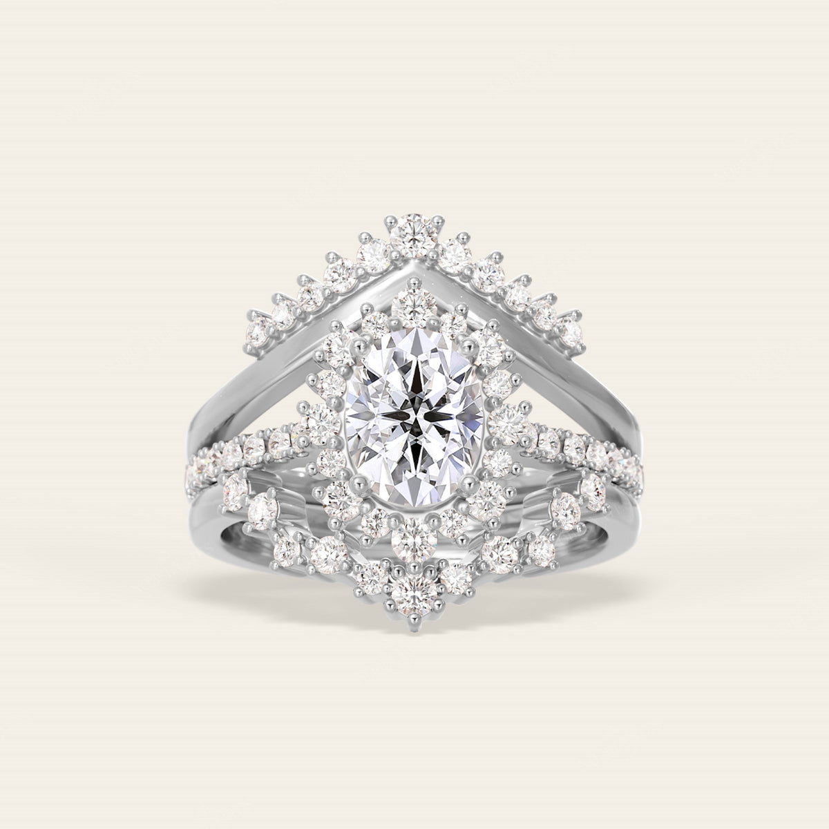 Round Lab Diamond Halo Engagement Ring Sets 3pcs