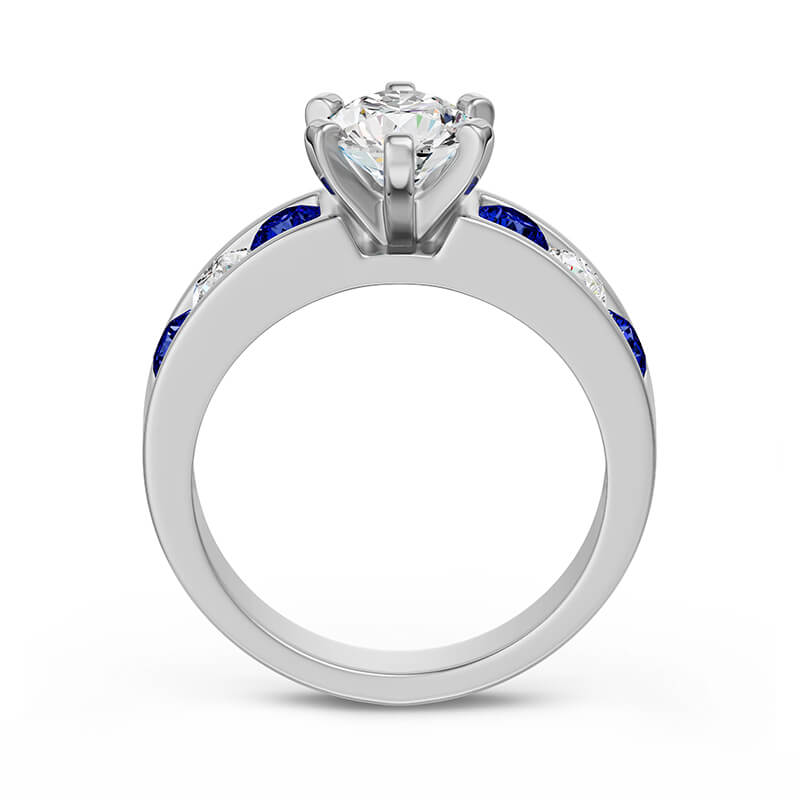 Round Moissanite Alternating White And Sapphire Channel-Set Engagement Ring