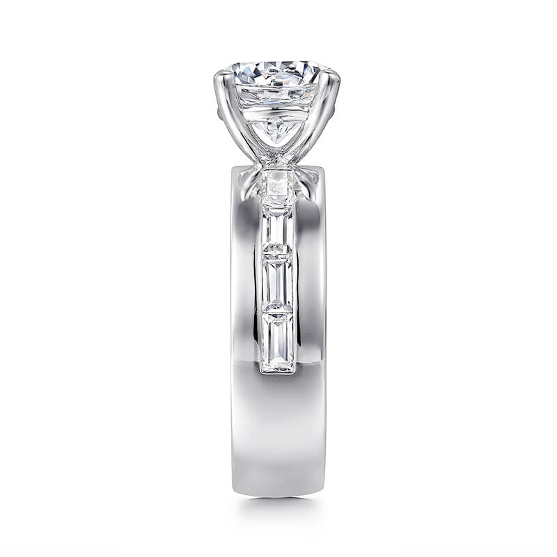 Round Moissanite Baguette Sapphires Channel Wide Band Engagement Ring