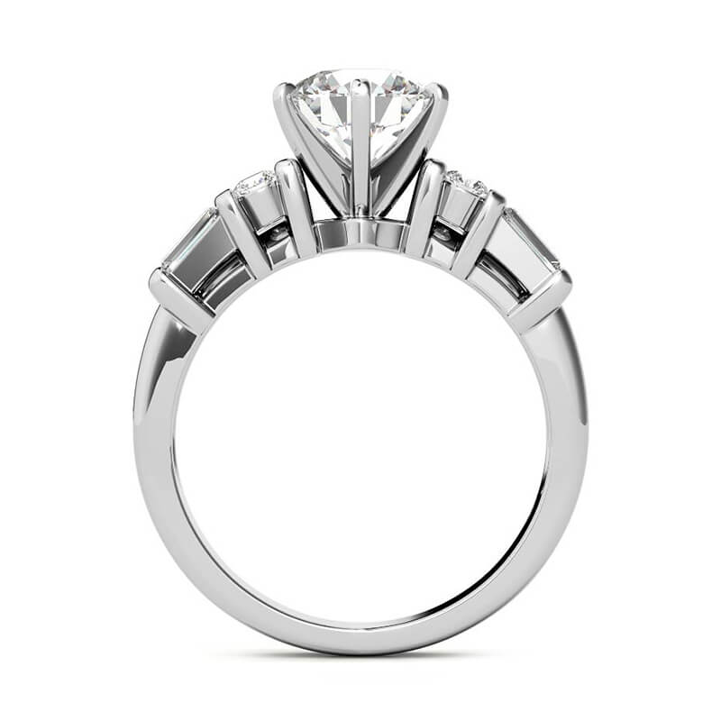 Round Moissanite Baguette Side Stone Wide Band Engagement Ring