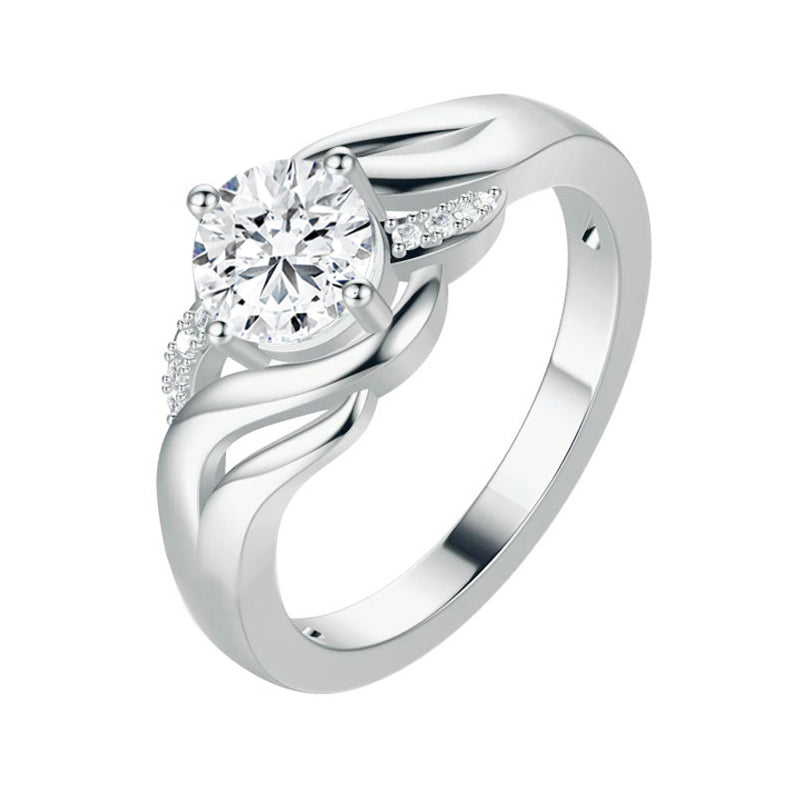 Round Moissanite Bypass Split Shank Pave Engagement Ring