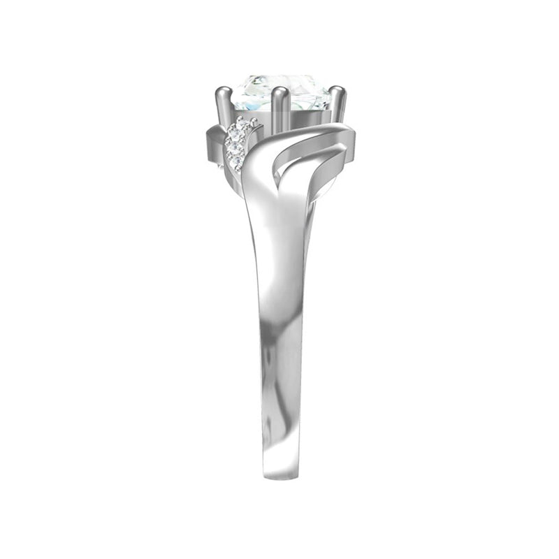 Round Moissanite Bypass Split Shank Pave Engagement Ring