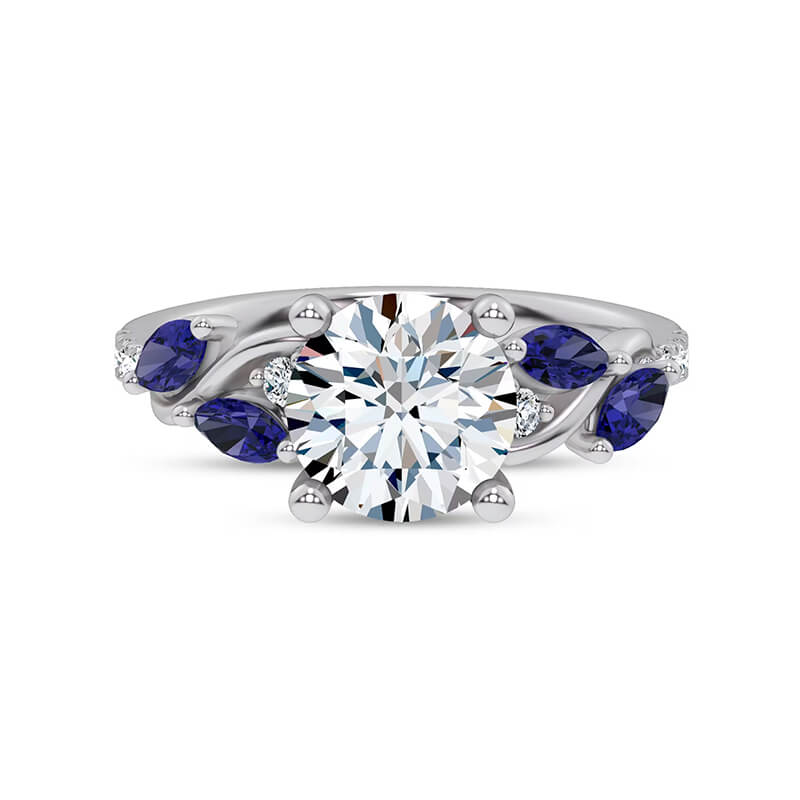 Round Moissanite Curved Vine Sapphire Accents Pave Engagement Ring