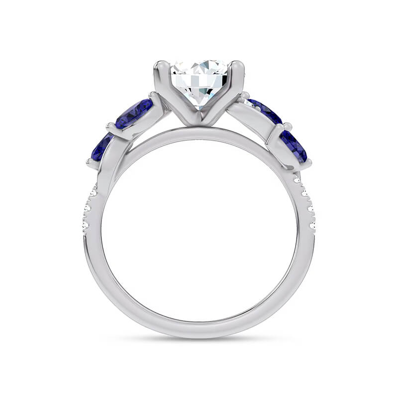 Round Moissanite Curved Vine Sapphire Accents Pave Engagement Ring