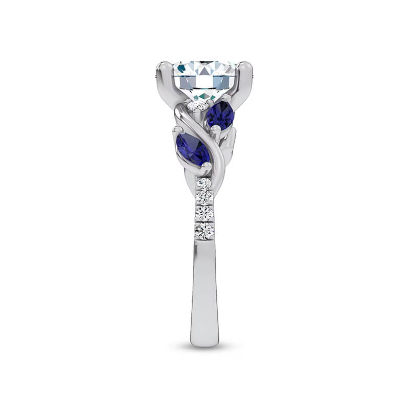 Round Moissanite Curved Vine Sapphire Accents Pave Engagement Ring