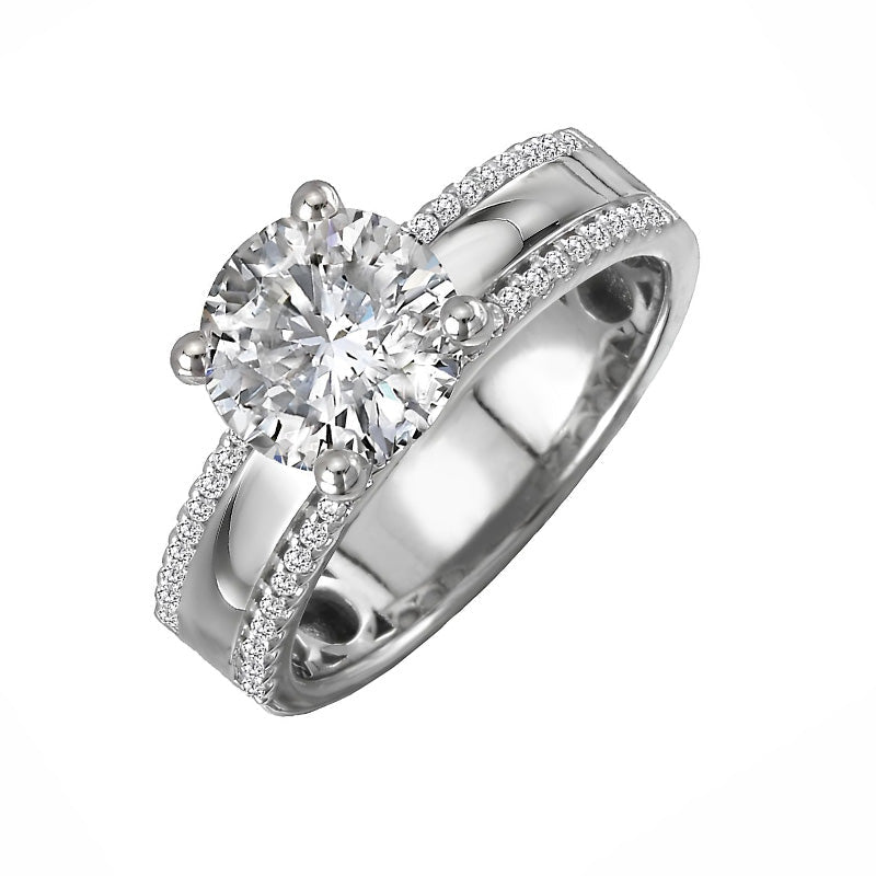 Round Moissanite Double Row Pave Wide Engagement Ring