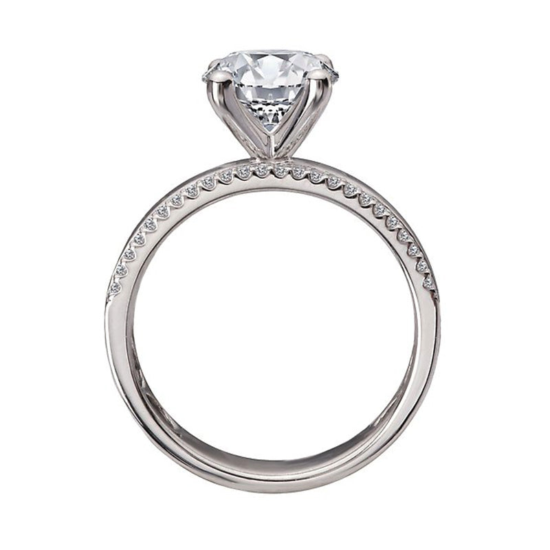 Round Moissanite Double Row Pave Wide Engagement Ring