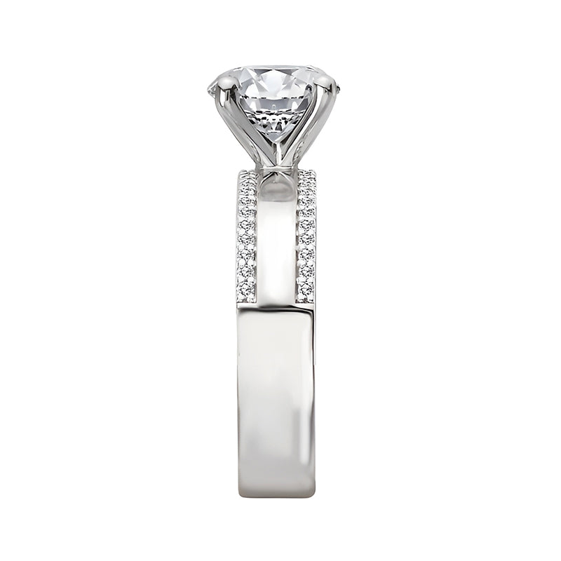 Round Moissanite Double Row Pave Wide Engagement Ring