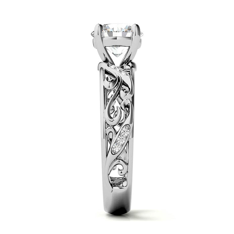 Vintage Round Moissanite Filigree Scroll Accent Engagement Ring