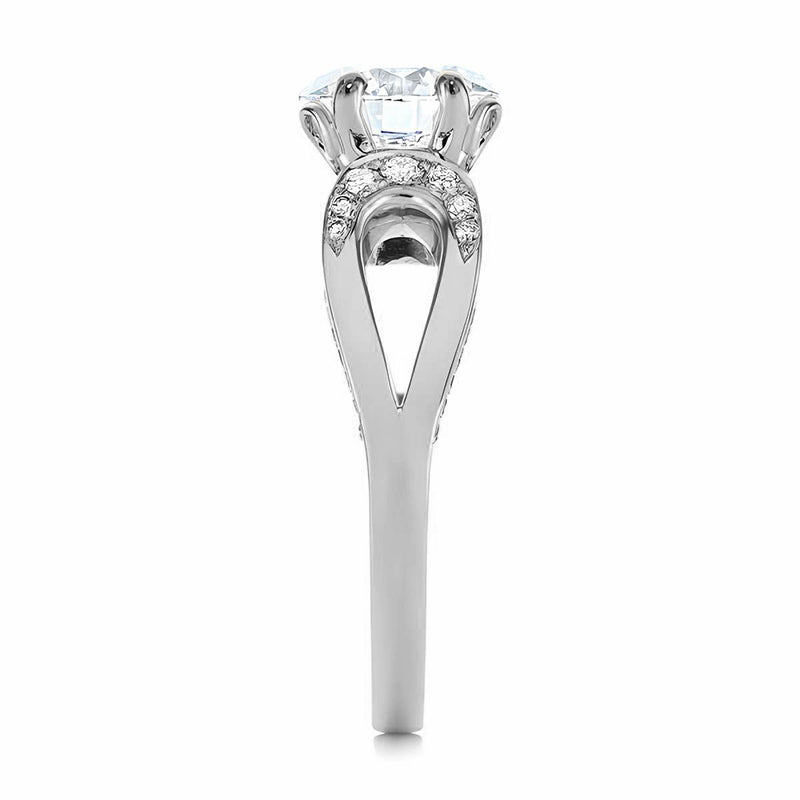 Round Moissanite Filigree Split Shank Engagement Ring