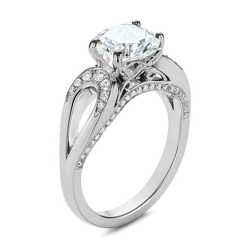 Round Moissanite Filigree Split Shank Engagement Ring