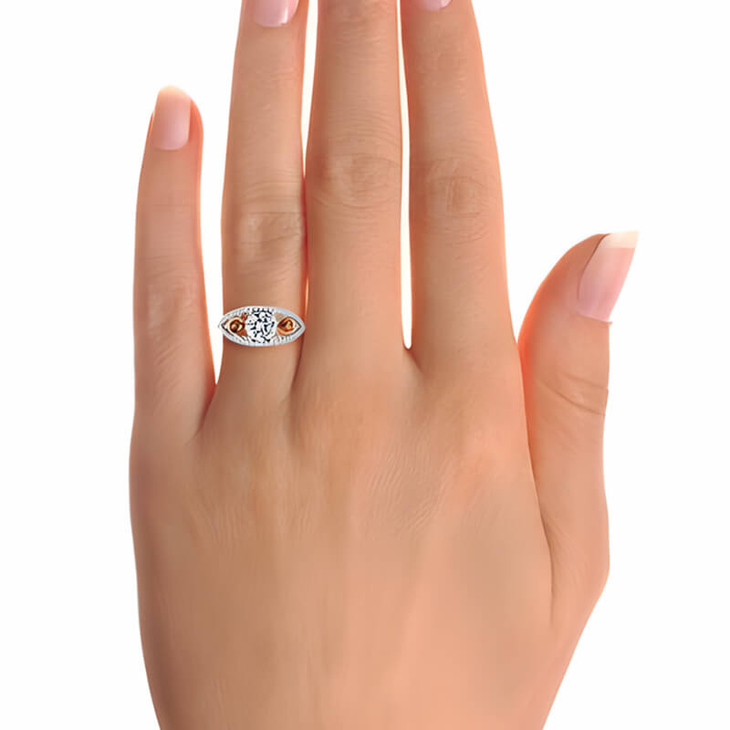 Round Moissanite Floral Calla Lily Two Tone Pave Engagement Ring