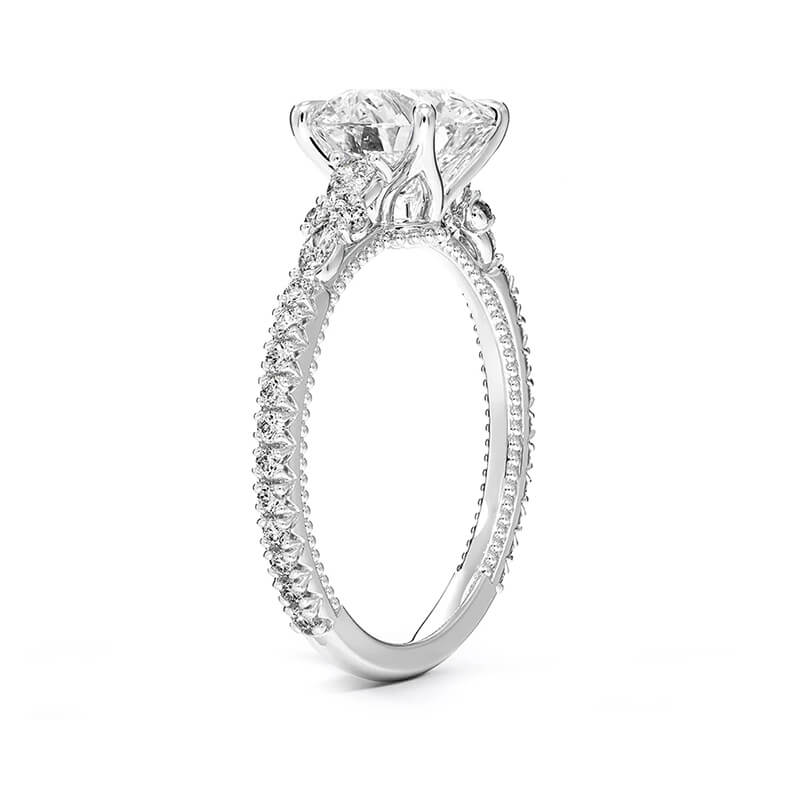Round Moissanite Floral Clusters Milgrain Engagement Ring