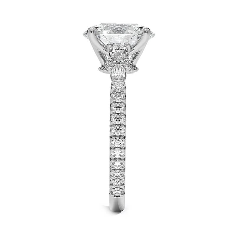 Round Moissanite Floral Clusters Milgrain Engagement Ring