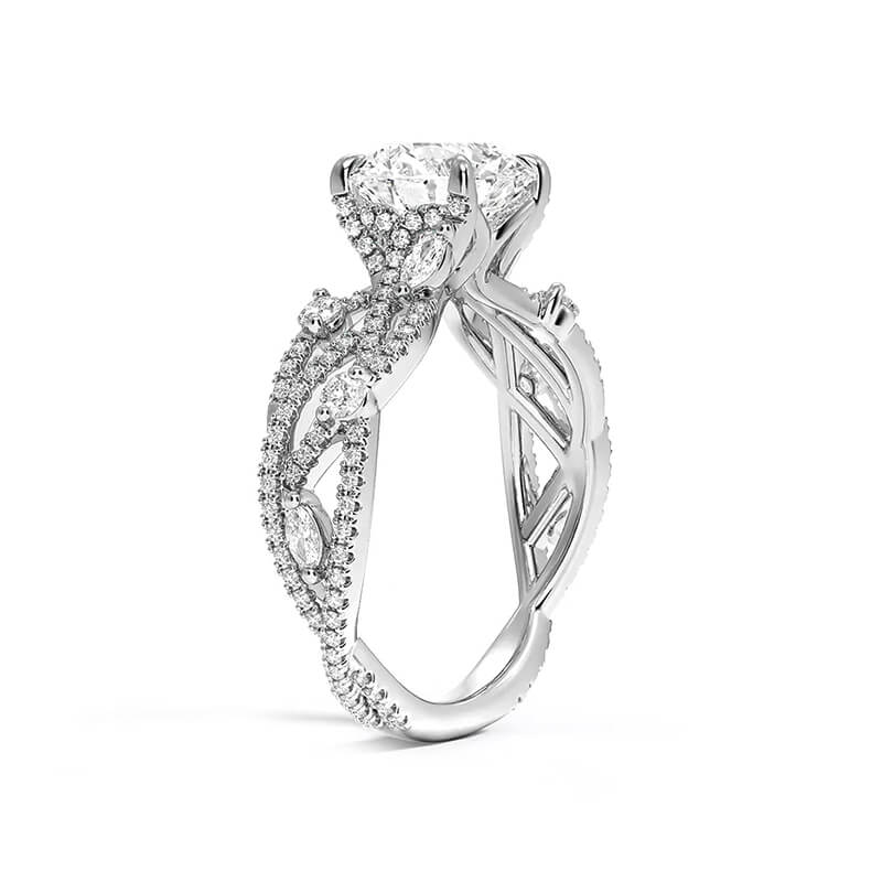 Round Moissanite Garden Vine Twisted Pave Engagement Ring