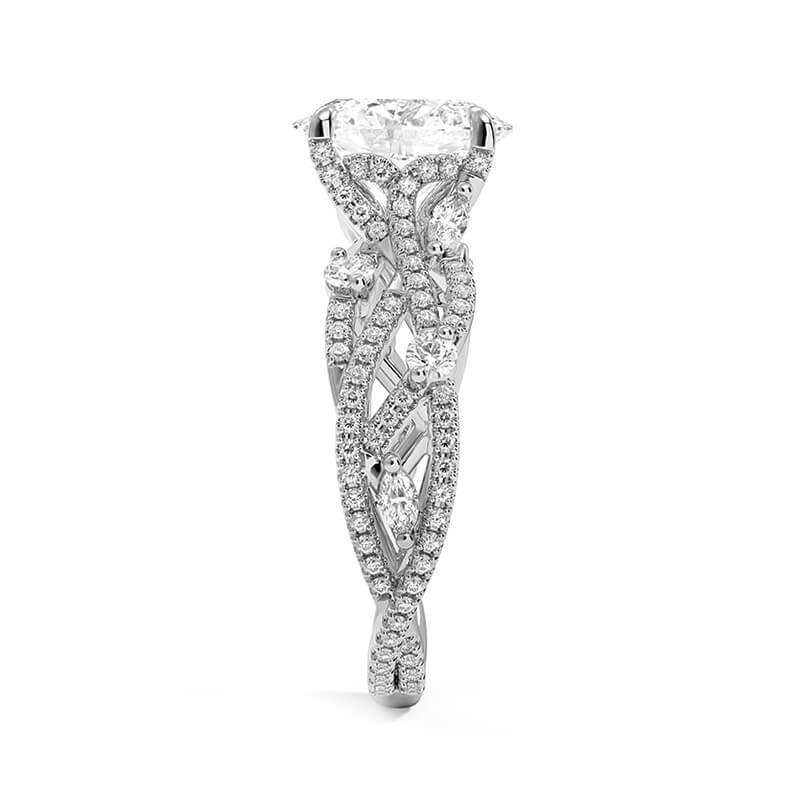 Round Moissanite Garden Vine Twisted Pave Engagement Ring