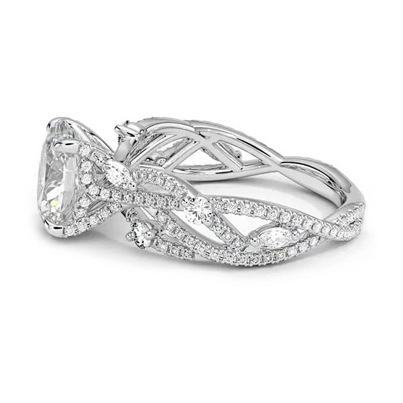 Round Moissanite Garden Vine Twisted Pave Engagement Ring
