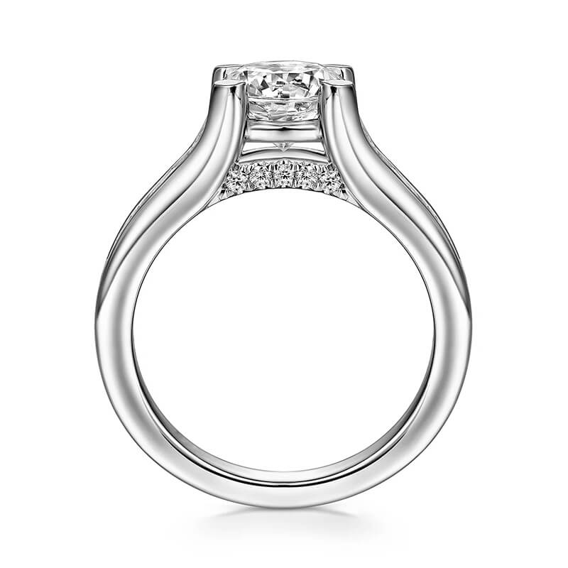 Round Moissanite Graduated Channel Set Accents Engagement Ring