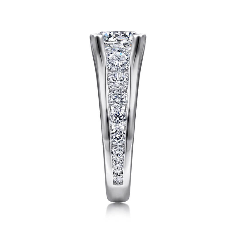 Round Moissanite Graduated Channel Set Accents Engagement Ring