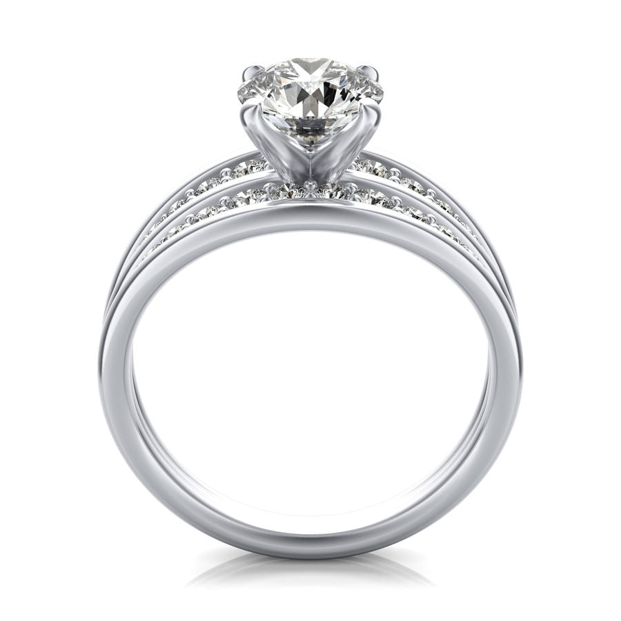 Round Moissanite Graduated Double Row Pave Engagement Ring