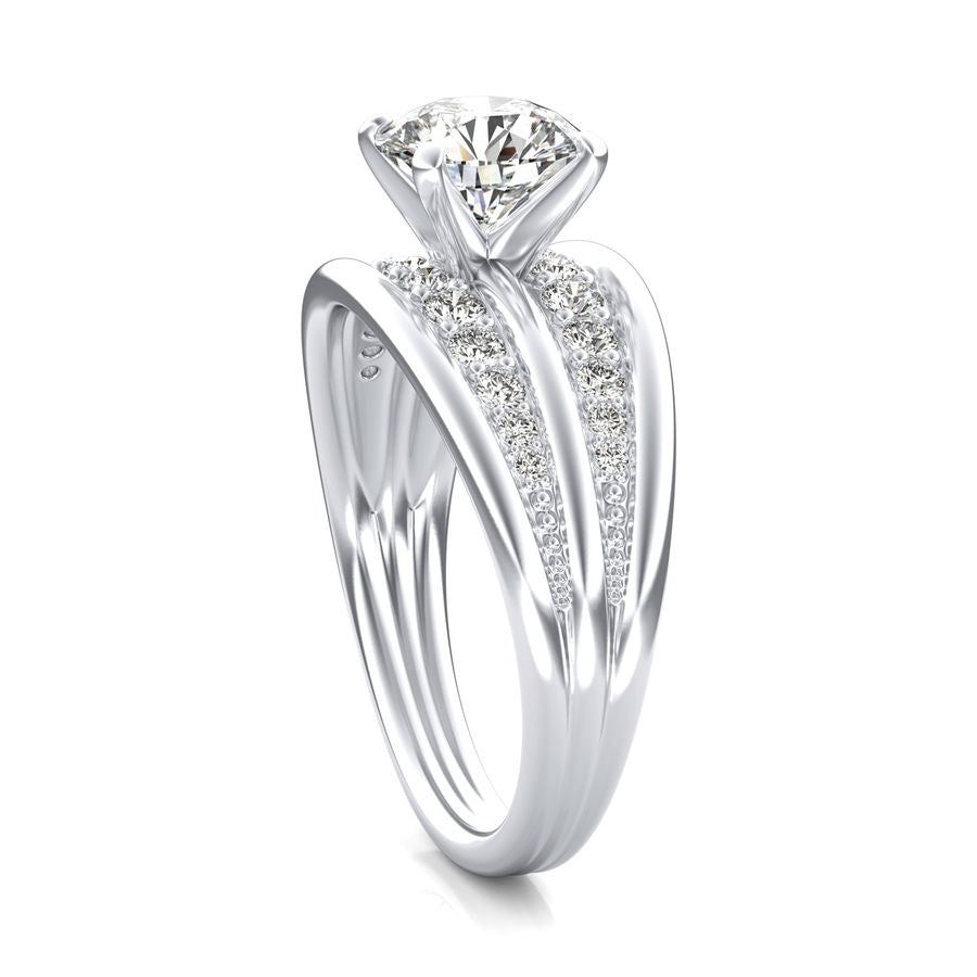 Round Moissanite Graduated Double Row Pave Engagement Ring
