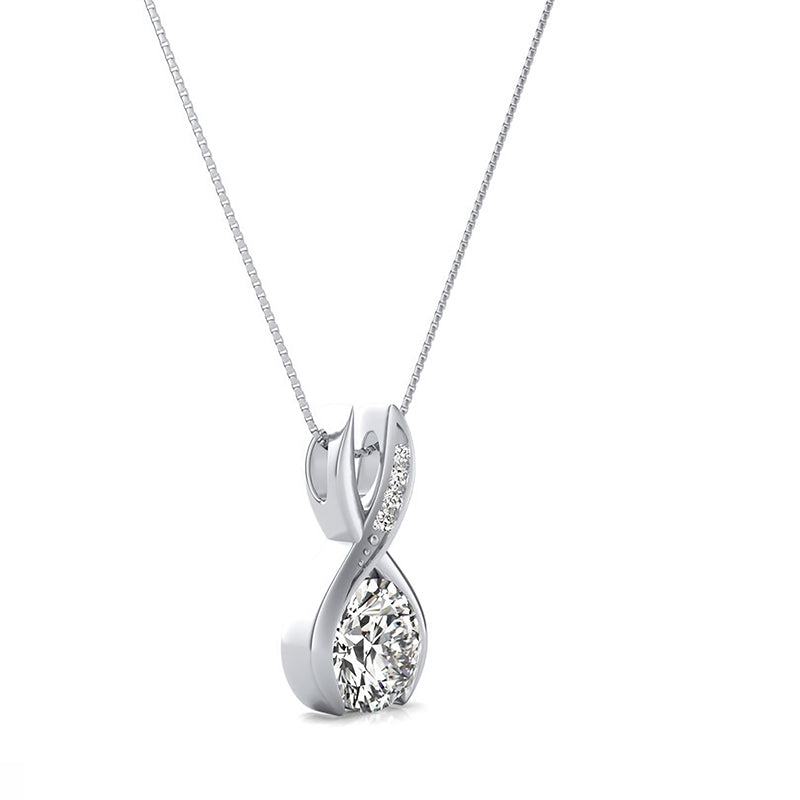 Round Moissanite Infinity Bezel Set Pendant Necklace in Sterling Silver