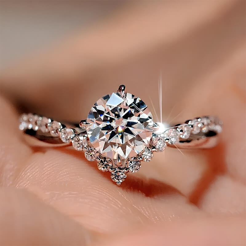 Round Moissanite Infinity Twisted Pave Engagement Ring