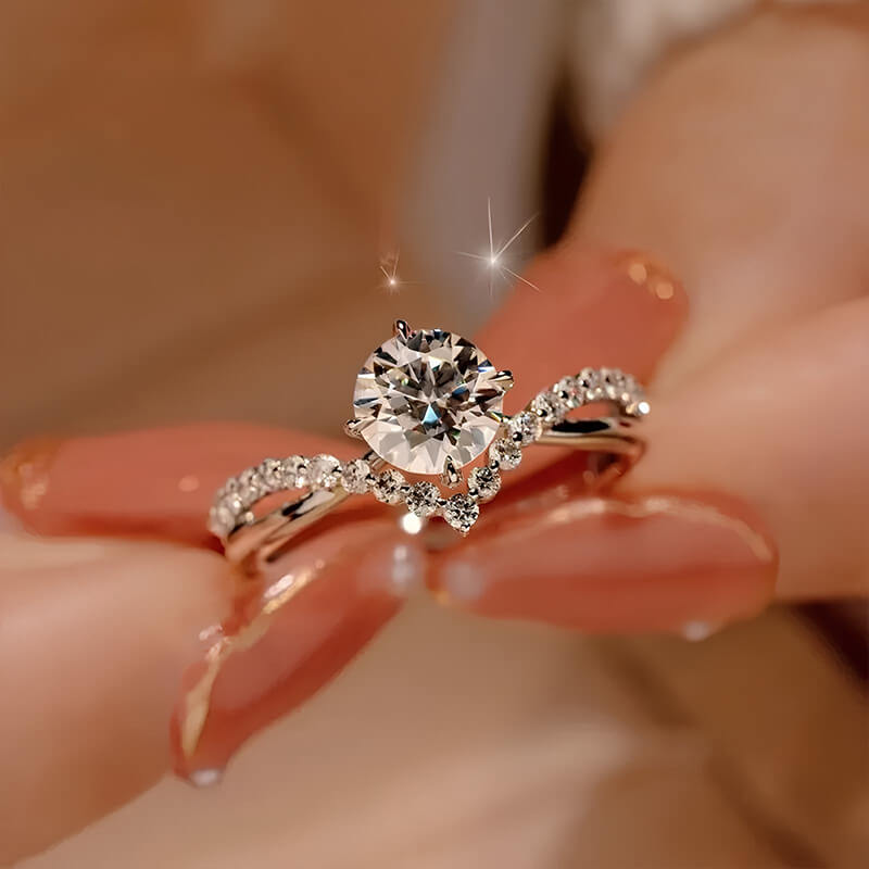 Round Moissanite Infinity Twisted Pave Engagement Ring