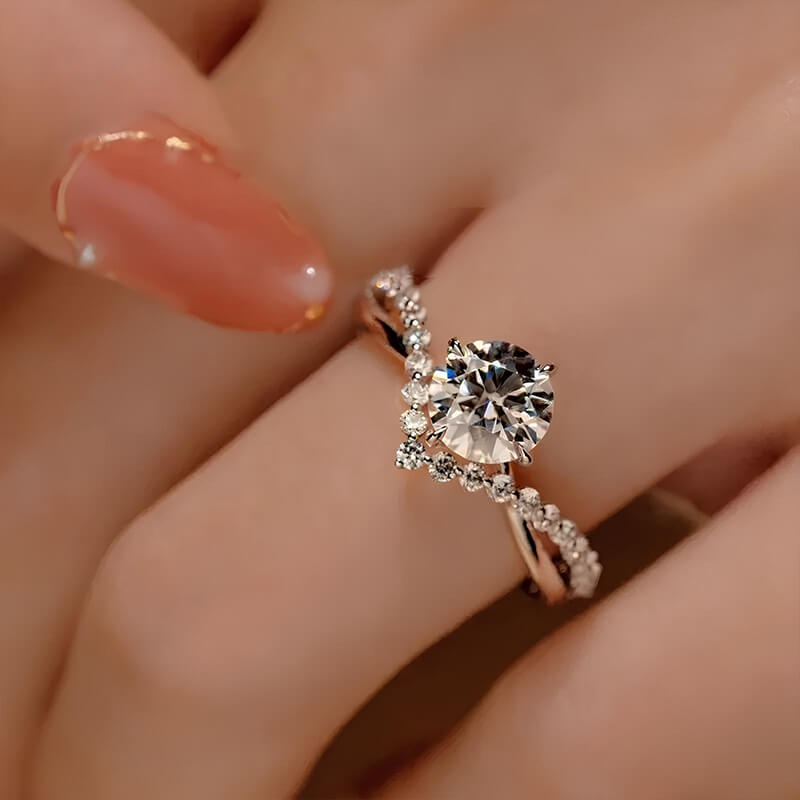 Round Moissanite Infinity Twisted Pave Engagement Ring