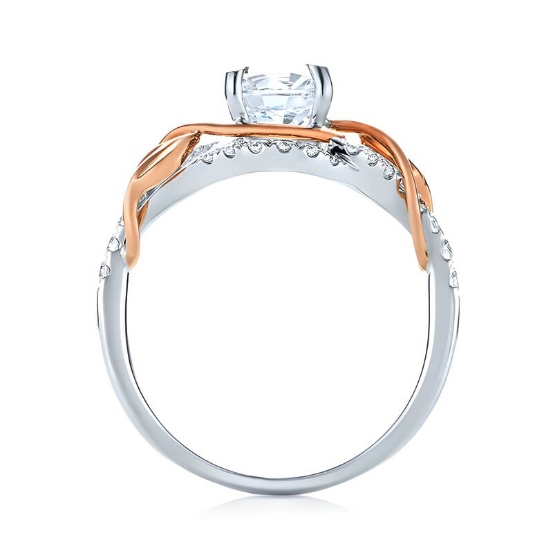 Round Moissanite Intertwined Rose Gold Leaves Pave Engagement Ring