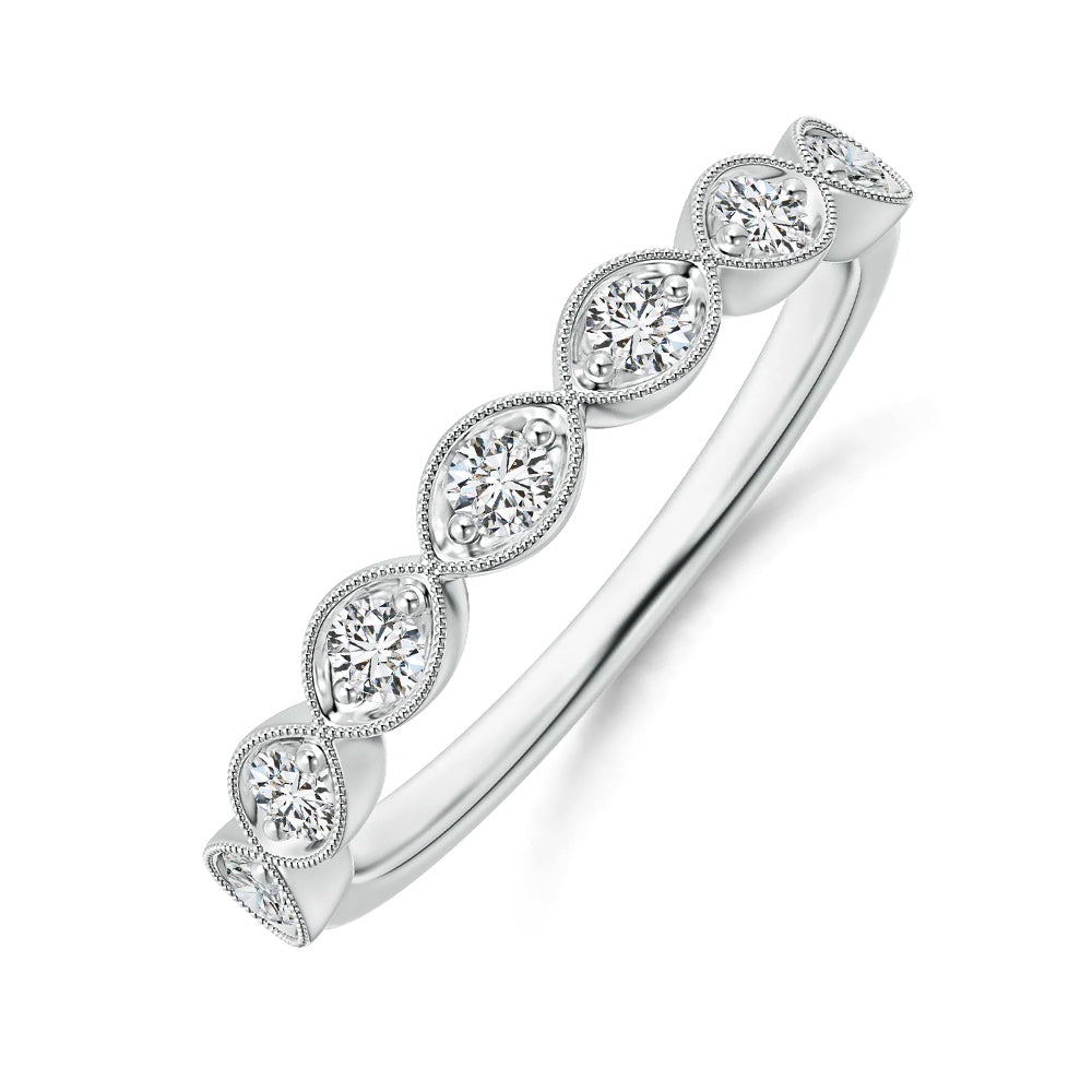 Round Moissanite Milgrain Marquise-Shaped Half Eternity Wedding Band