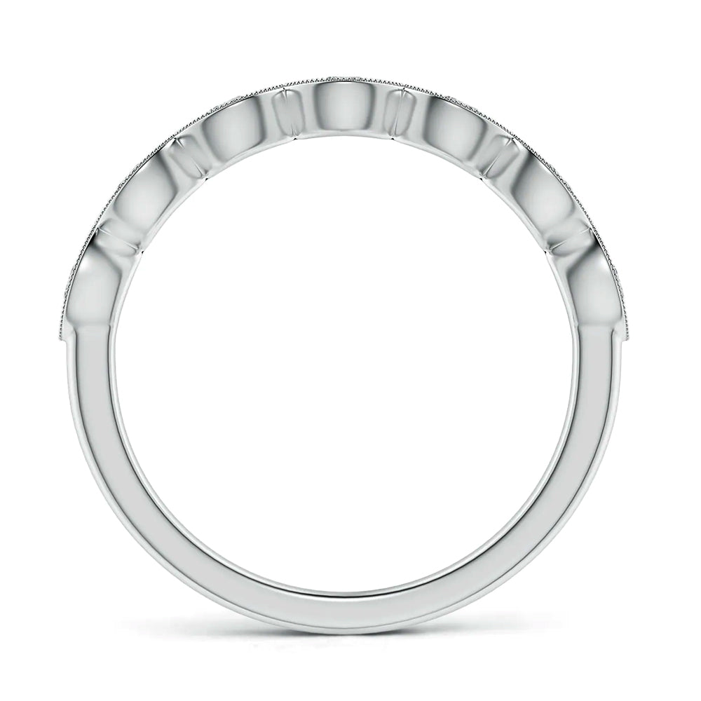 Round Moissanite Milgrain Marquise-Shaped Half Eternity Wedding Band
