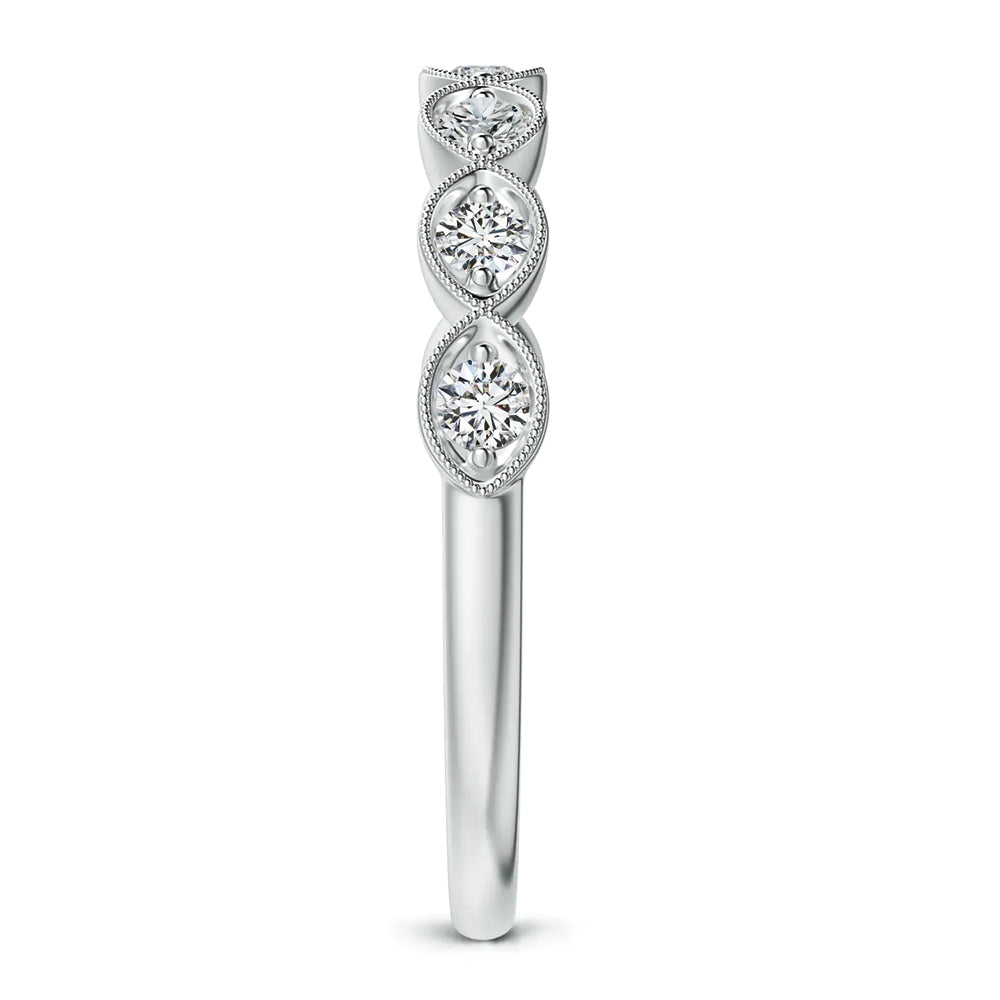 Round Moissanite Milgrain Marquise-Shaped Half Eternity Wedding Band