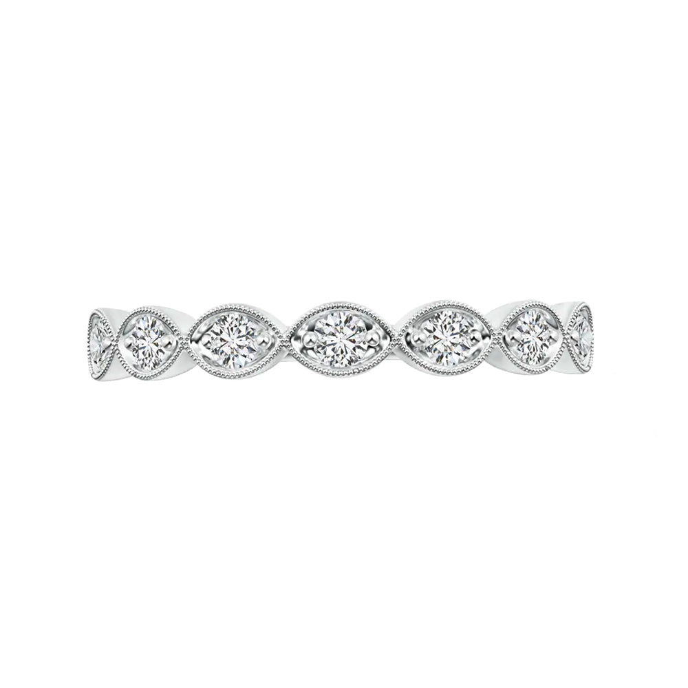 Round Moissanite Milgrain Marquise-Shaped Half Eternity Wedding Band